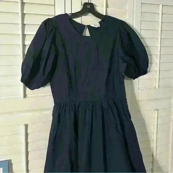 Bird and Knoll Savannah open back navy poplin midi dress - Picture 8 of 13